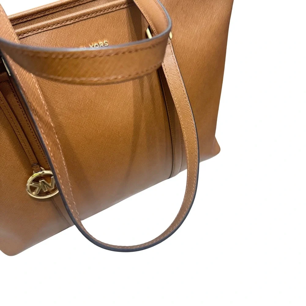 Michael‎ Kors Saffiano Leather Tote Bag Womens Large Luggage Brown Zip
